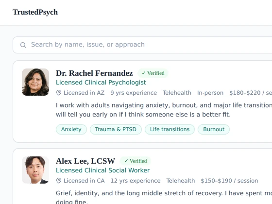 A public directory listing with consultation booking