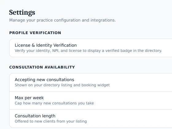 Settings and connected integrations